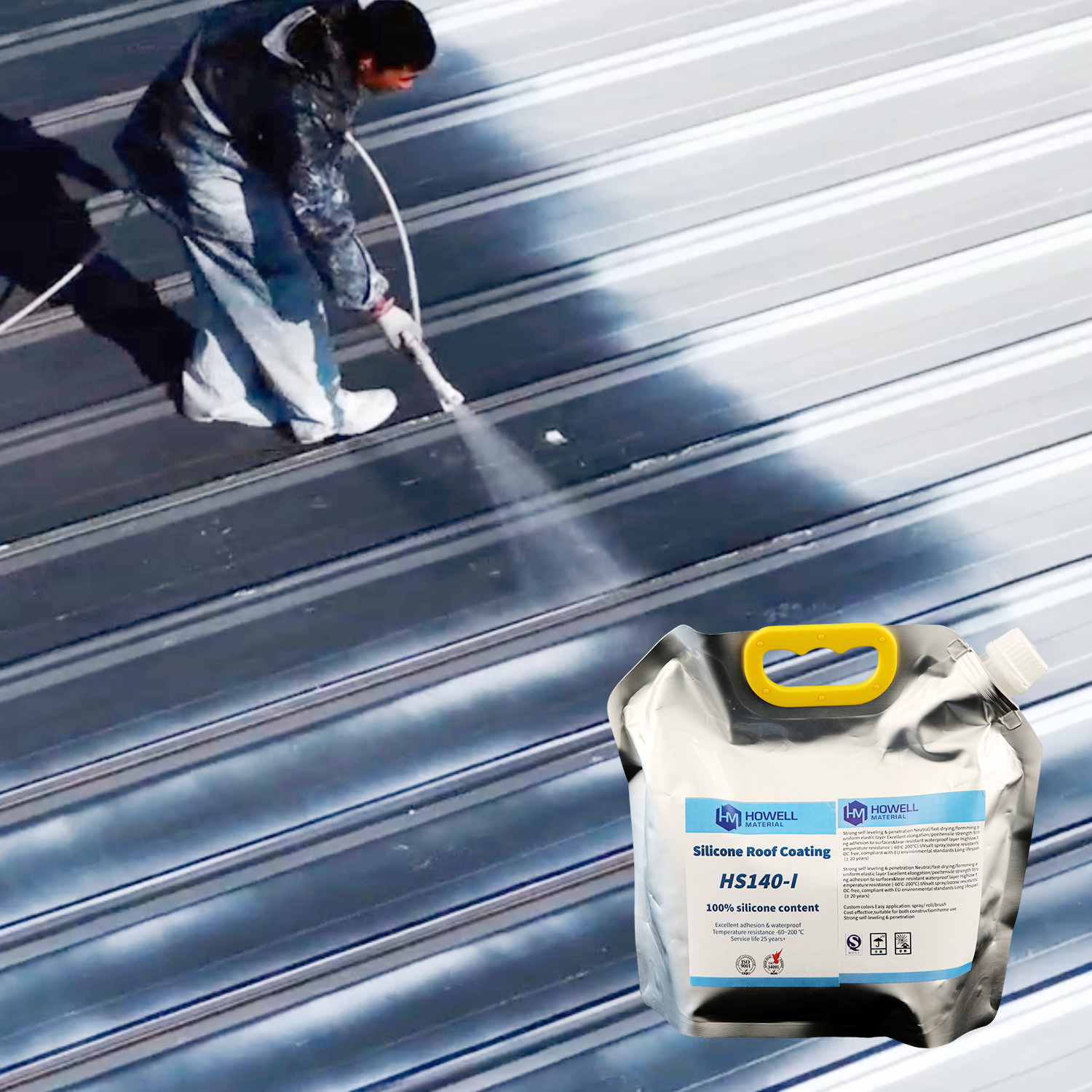 HS140-I — 终极 100% 有机硅屋顶涂料：防水、耐用、环保，防止积水损坏