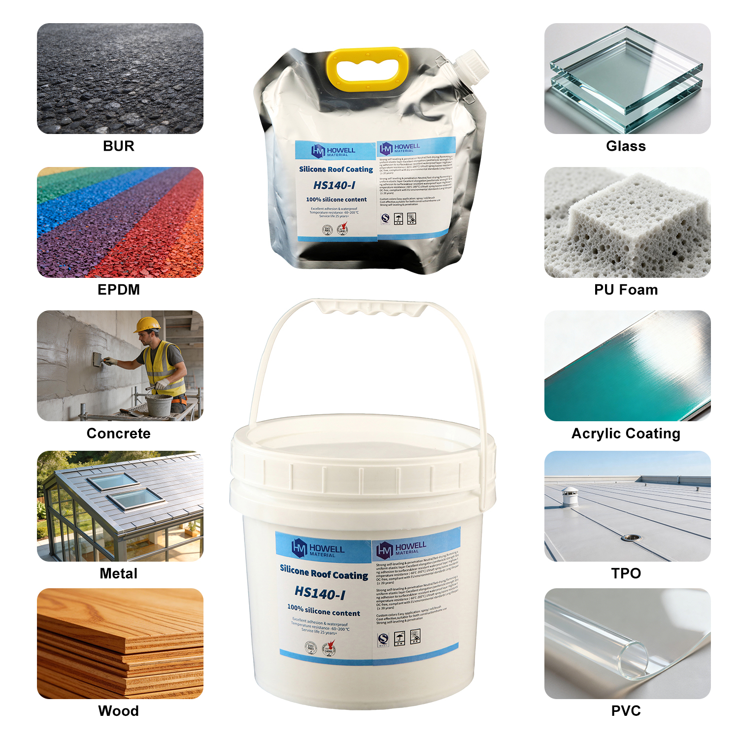 HS140-I — 终极 100% 有机硅屋顶涂料：防水、耐用、环保，防止积水损坏